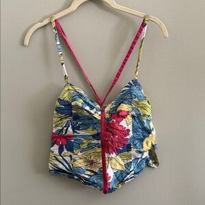 Hollister Floral Tank Top - Blue, Yellow, Pink